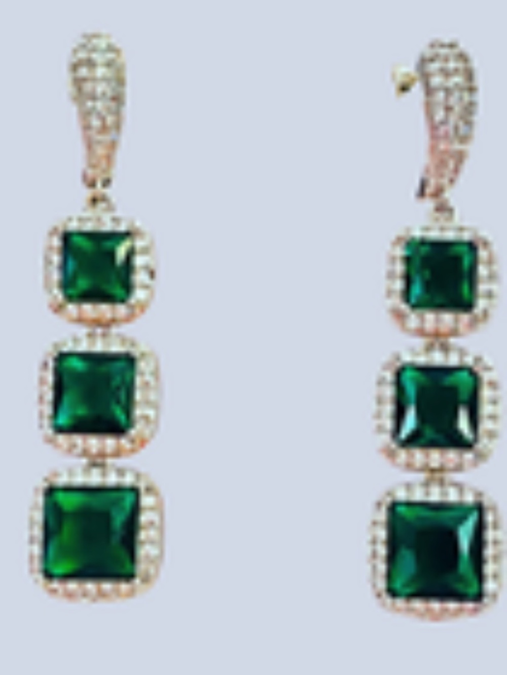 Emerald Moissanite Earrings, Graduated Cushion Gemstones, 14kt White Gold/Silver